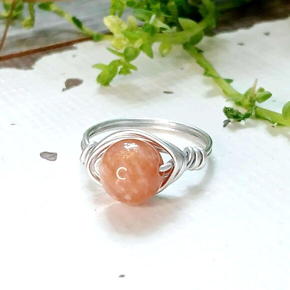 Sunstone Crystal Ring, Wire Wrapped Gemstone Jewelry, Size 5 - Picture 1 of 2